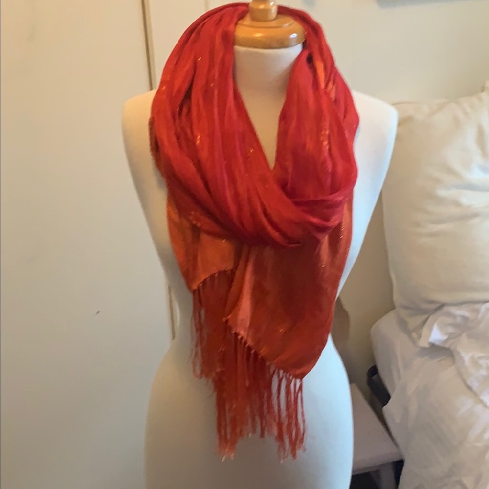 Red/orange viscose and silk scarf